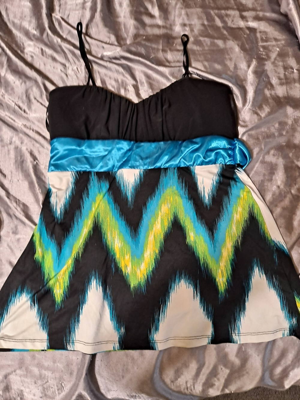 Black Camisol Top with Teal & Lime Chevron Accent